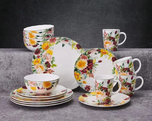 Vista 5 de Mikasa Clara Bone - Vajilla ligera de porcelana de 16 piezas, resistente a las astillas, servicio para 4
