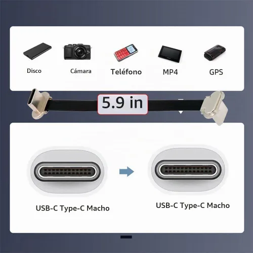 Vista 2 de xiwai Cable de carga USB-C corto en ángulo macho a macho de 5.9 in ultra