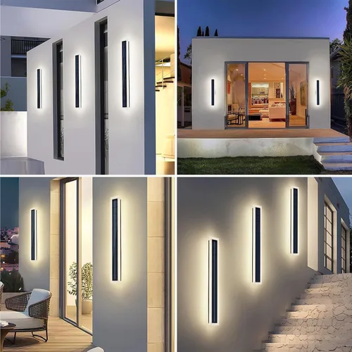 Vista 8 de Luces de pared solares al aire libre impermeables, lámpara de pared LED de montaje de 10W con pantalla de acrílico de 60 cm de largo, lámparas