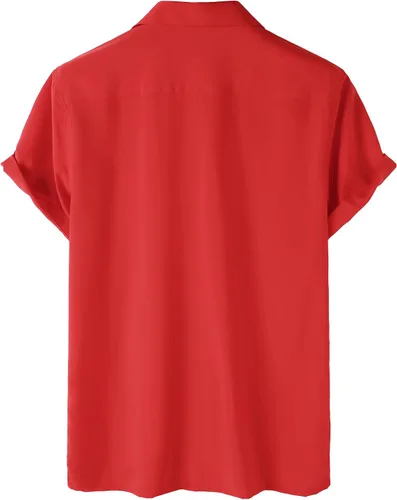 Vista 3 de ZEROYAA Camisas de manga corta con botones y ajuste regular para hombre Rojo llama
