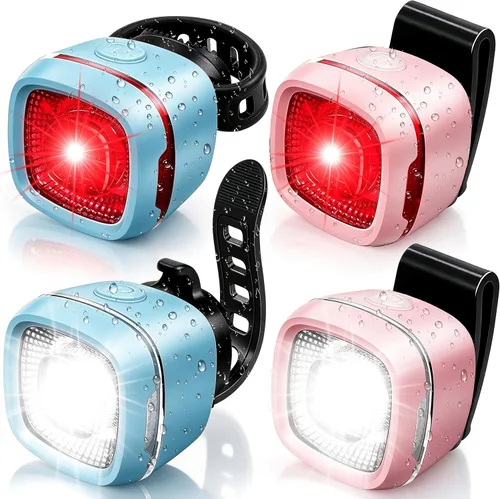 Vista 11 de Luces delanteras y traseras de bicicleta, juego de luces LED recargables tipo C, IPX6, linterna impermeable para conducción nocturna, luz trasera