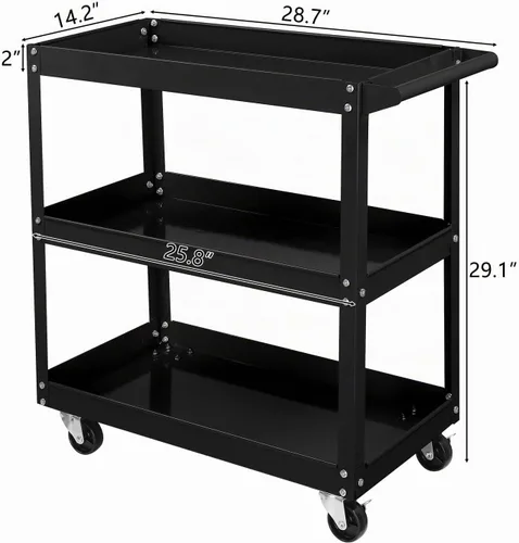 Vista 8 de TUFFIOM Carrito de herramientas rodante de 3 niveles, capacidad de 330 libras, con mango ergonómico, negro