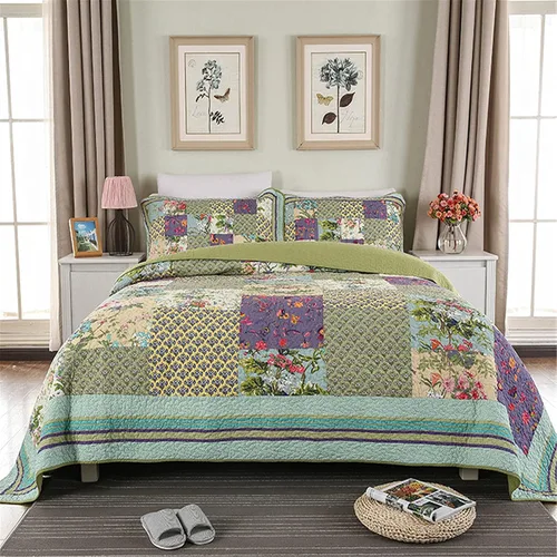 Vista 13 de ABREEZE Juego de edredón de retazos, ropa de cama tamaño Queen, reversible, transpirable, colorido, colcha acolchada floral con fundas de almohada