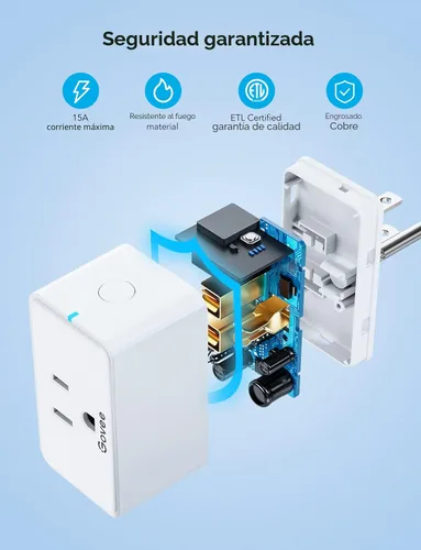 Vista 2 de Govee Enchufe inteligente de 15 A, salida WiFi Bluetooth, 1 paquete que funciona con Alexa y Google Assistant, enchufes WiFi con múltiples
