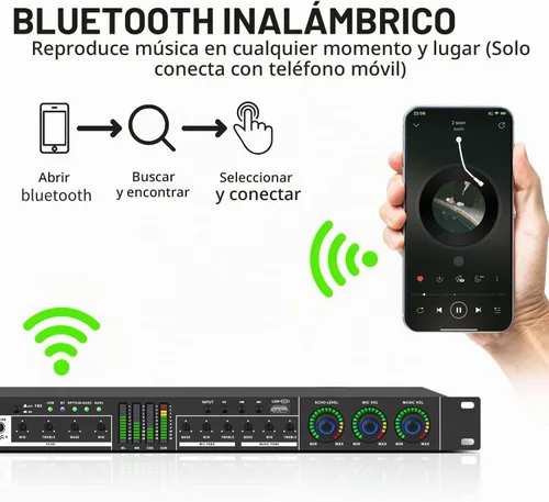 Vista 8 de LX9 Profesional KTV Efector de pre-etapa digital anti-retroalimentación Procesador de audio Echo USB MP3 Bluetooth óptico, 5 entradas de micrófono