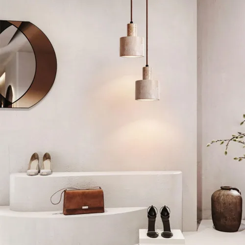 Vista 2 de Moderna lámpara colgante de 4.7 pulgadas, lámpara colgante cilíndrica retro nórdica para sala de estar, lámpara colgante de estilo japonés