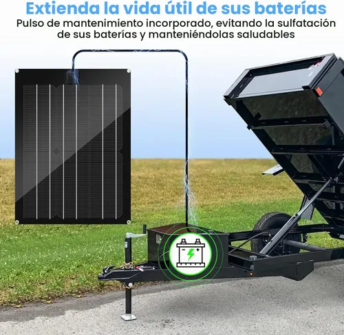 Vista 2 de Cargador de Batería Solar y Mantenedor, Kit de Panel Solar Zuomeng de 15W para Remolque de Volcado con Pulso de Mantenimiento Integrado