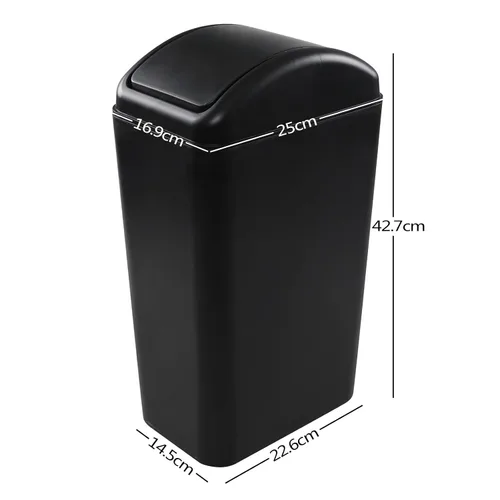 Vista 2 de Vababa Cubo de basura de plástico negro de 3 galones, pequeño cubo de basura delgado con tapa abatible