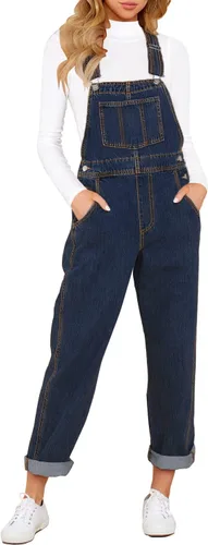 Vista 14 de luvamia - Overol de mezclilla ajustable y elástico para mujer, con pechera, jeans, pantalones, jumpsuits A1 Cody Blue