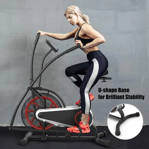 Vista 8 de Goplus Bicicleta de aire, bicicleta estática con ventilador de resistencia ilimitada, pantalla LCD transparente, soporte para tableta, asiento