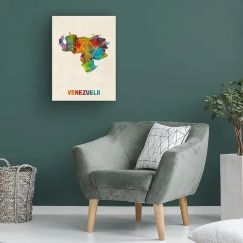Vista 4 de Mapa de acuarela de Venezuela por Michael Tompsett, arte de pared en lienzo de 14 x 19 pulgadas