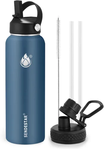 Vista 49 de SENDESTAR Botella de agua aislada de 24 onzas, boca ancha, botella de agua de 24 onzas con tapa con popote, tapa de boquilla, acero inoxidable