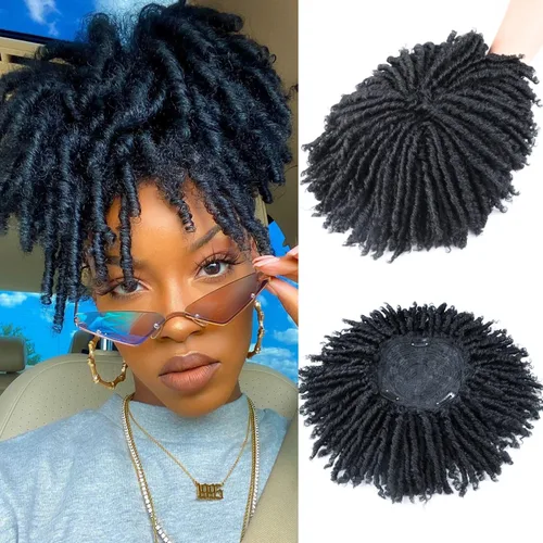 Vista 10 de Pelucas de rastas cortas de 6 pulgadas para mujeres y hombres negros con clips, pelucas sintéticas trenzadas de imitación afro trenzadas, rastas