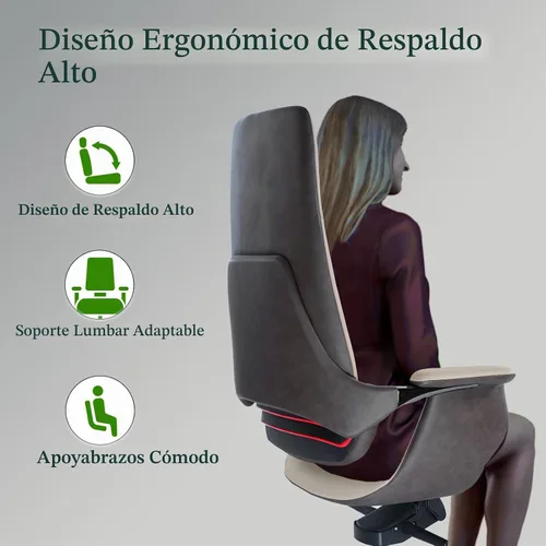Vista 7 de Silla de oficina ejecutiva ergonómica ajustable con respaldo Blanco