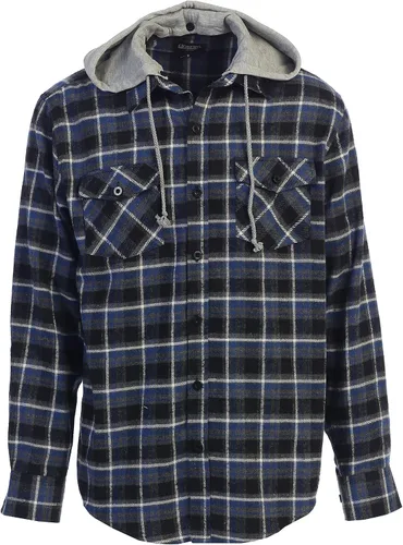 Vista 36 de Gioberti Camisa de franela a cuadros de algodón 100% para hombre con capucha extraíble y botones 100 – negro/azul real/gris.