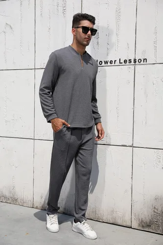 Vista 67 de FZNHQL Conjunto deportivo de moda para hombre, 2 piezas, casual, atlético, para correr, manga corta/larga, conjunto para hombre