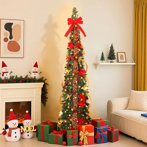 Vista 7 de Alupssuc - Árbol de Navidad desplegable de 4 pies, control remoto, luces de Árbol de Navidad artificial con luces de doble color, control remoto, 9