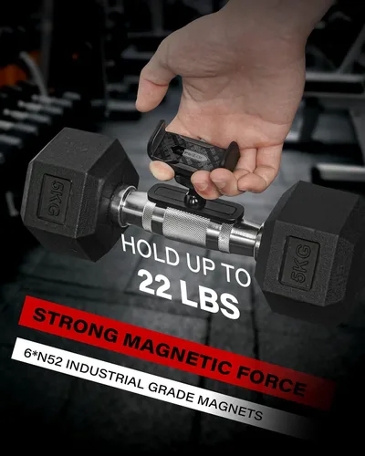 Vista 2 de APPS2Car [Paquete de 2] Soporte magnético para teléfono de gimnasio, ajustable en 360°, compatible con teléfonos inteligentes de 4.7 a 6.5 pulgadas