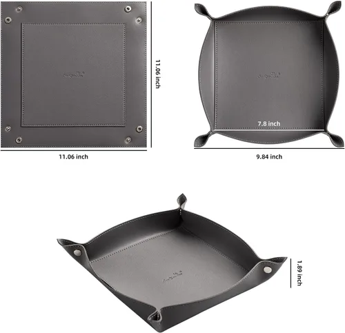 Vista 3 de SANQIANWAN Bandeja de cuero para joyas para mujeres y hombres, mesa de entrada, mesita de noche, portátil, grande, plato de viaje para llaves