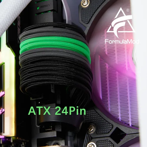 Vista 4 de FormulaMod Kit de cable de alimentación de extensión de manga 18AWG ATX 24P+ Poliestireno expandido 8-P+PCI-E8-P con peines para PSU a placa Negro