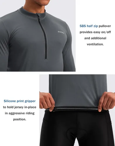 Vista 4 de Bikewa - Camiseta de ciclismo para hombre de manga larga con cremallera trasera 3+1, transpirable, UPF 50+, con media cremallera, para montar