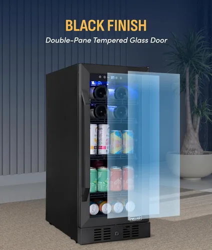 Vista 8 de NewAir Refrigerador de bebidas y vino de zona única de 15 pulgadas, refrigerador de bebidas y vino para 33 botellas/80 latas, mini refrigerador