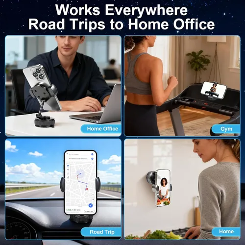 Vista 7 de Soporte de teléfono con bloqueo giratorio para parabrisas y salpicadero, soporte plegable para teléfono con rotación de 360° con base de succión