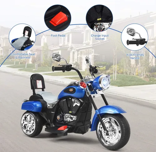 Vista 4 de Costzon Motocicleta para Niños, Motocicleta Chopper de Paseo Alimentada por Batería de 6V con Bocina, Faro, Juguetes de Paseo Estables de 3 Ruedas