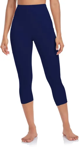 Vista 2 de UURUN Leggings capri para mujer, pantalones de yoga de cintura alta con bolsillos, leggings recortados para mujer