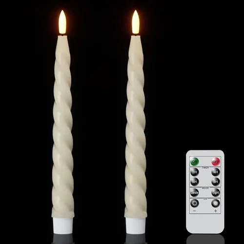 Vista 10 de Wondise Velas Cónicas Sin Llama con Control Remoto Temporizador, Candelabros Rojos Cerosos Reales a Batería Velas LED de Mecha 3D para Decoración