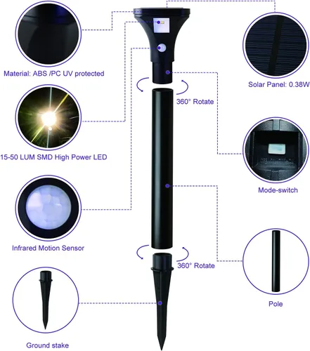 Vista 6 de AURAXY Luces LED con sensor de movimiento solar, funciona con pilas, detector de movimiento impermeable para exteriores, luz de pasarela, uso