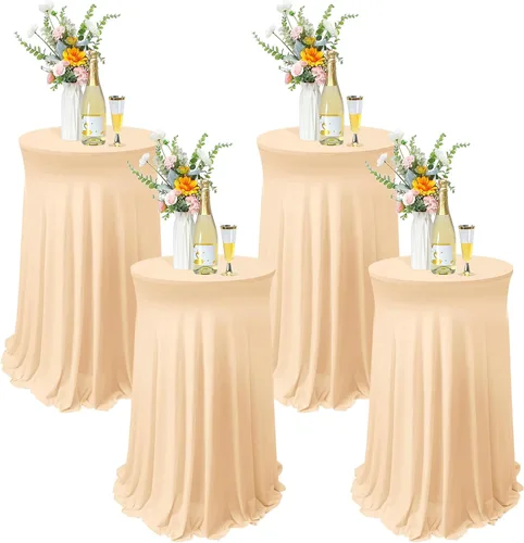 Vista 12 de Tegeme Paquete de 4 manteles redondos de elastano con falda, de 32 x 43 pulgadas, para mesa redonda, de elastano, elástico, para mesa, bar, boda