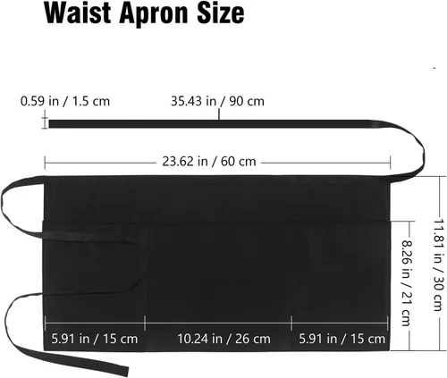 Vista 6 de Xornis Waist Aprons with 3 Pockets Waitress Server Waiter Half Short