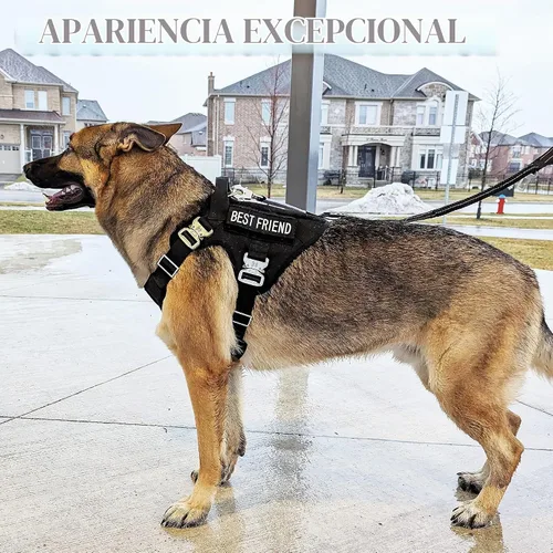 Vista 5 de Arnés táctico para perro con 4 hebillas de metal. Chaleco táctico para perro sin tirones con asa, arnés resistente para perros pequeños, chaleco