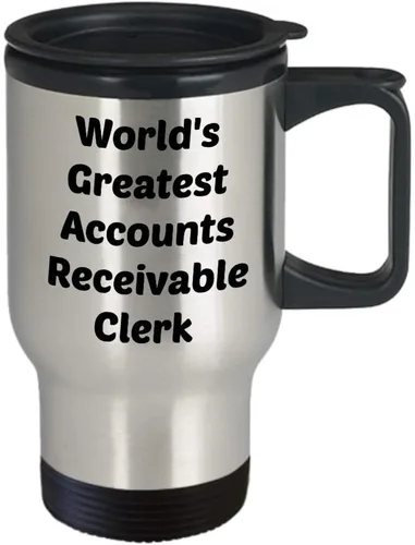 Vista 2 de abalorio por recibir taza de viaje – World 's Greatest abalorio por recibir Clerk – gracioso té cacao caliente aislado vaso de café – novedad regalo