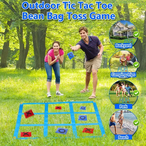 Vista 2 de CWLAKON Juego de Lanzamiento de Pufs Gigante al Aire Libre Tic Tac Toe para Niños, Adultos y Familia, Gran Juego de Patio al Aire Libre para Césped