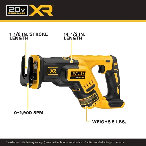 Vista 9 de DEWALT DCS367B 20V Max XR Sierra de sable compacta sin escobillas, (sólo herramienta)