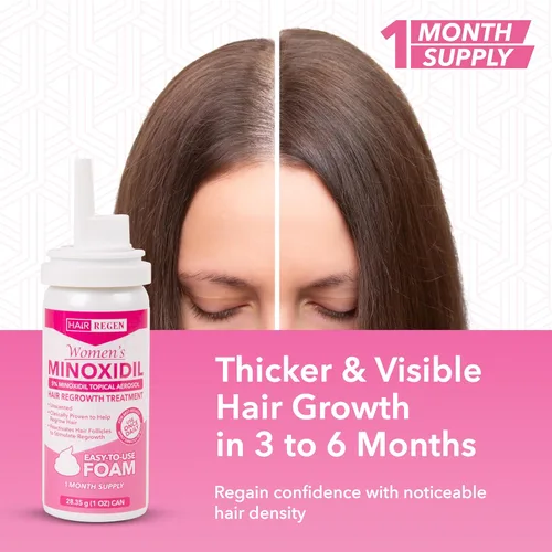 Vista 7 de Hair Regen Minoxidil Foam para mujeres 5% - Tratamiento de crecimiento del cabello para mujer - Minoxidil espumoso tópico para mujeres - Ideal
