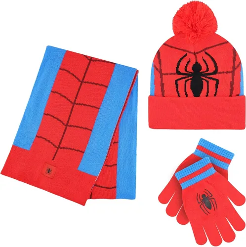 Vista 7 de Marvel Spider-Man Kids Winter Hat Snow Gloves and Scarf for Boys, 3 PC Set Rayas negras