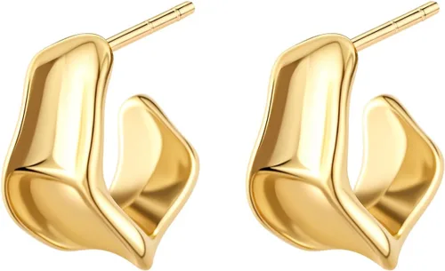 Vista 14 de Aretes de aro gruesos de oro para mujer, chapados en oro de 14 quilates y plata, aretes geométricos, aretes colgantes de nudo de moda