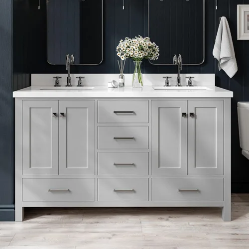 Vista 57 de ARIEL Cambridge - Mueble de baño con lavabo de 42 pulgadas, madera maciza, encimera de cuarzo blanco puro de 1.5 pulgadas, fregadero rectangular