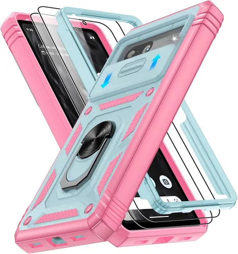 Vista 36 de Gritup Funda para Google Pixel 6 con cubierta deslizante para cámara y protector de pantalla (2 unidades), soporte de anillo giratorio 360°, funda