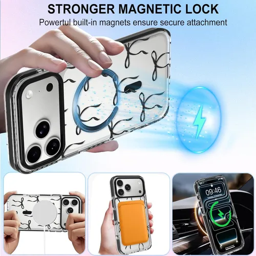 Vista 4 de OOK Funda para iPhone 17 Pro compatible con Magsafe, con protector de pantalla, elegante lazo estético, delgado, transparente, magnético, a prueba