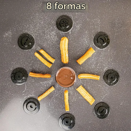 Vista 6 de Churrera Churro Maker Machine - Libro electrónico de recetas gratis incluido - 8 discos intercambiables - Máquina para hacer churros - Máquina