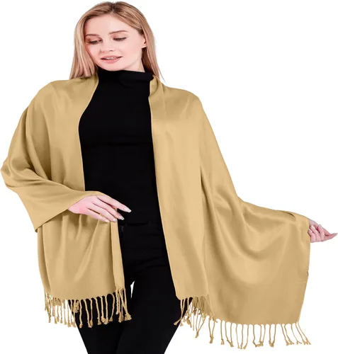 Vista 10 de CJ Apparel Solid Color Tassels Design Nepalese Shawl Seconds Scarf Wrap Stole Throw Head Wrap Pashmina Hand Made in Nepal Amarillo ámbar