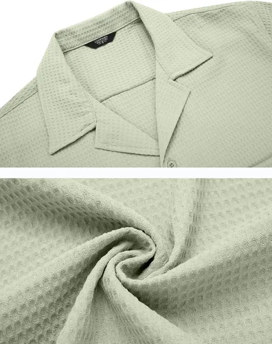 Vista 4 de COOFANDY Camisa de manga corta con botones para hombre, ajuste holgado, estilo cubano, para playa