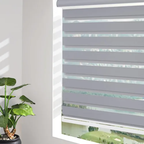 Vista 19 de Changshade - Persianas enrollables sin cordones de cebra de tamaño personalizado para ventana, cortinas enrollables de doble capa con filtro de luz