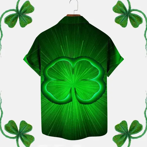 Vista 4 de Shamrock Print Top for Men Short Sleeve Beach T-Shirt St. Patrick's Day Party Wear Fashion Green Clothing Summer Outfits
