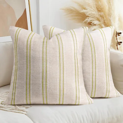 Vista 39 de AELS Fundas de Almohada Decorativas de Lino Estilo Granja de 16x16, Funda de Almohada con Textura Boho, Juego de 2, Beige con Rayas de Hilo Teñido