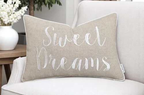 Vista 7 de Rudransha Sweet Dreams - Funda de almohada lumbar gris oscuro de 12 x 18 pulgadas, funda de cojín de algodón con cita bordada, buena noche de sueño